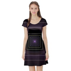 Fractal Square Modern Purple Short Sleeve Skater Dress