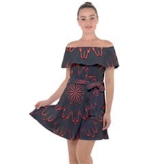 Fractal Glowing Abstract Digital Off Shoulder Velour Dress by Pakrebo