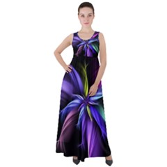 Fractal Floral Pattern Petals Empire Waist Velour Maxi Dress