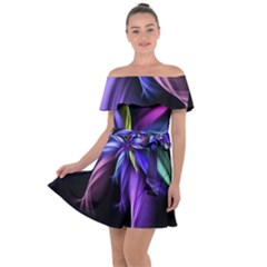 Fractal Floral Pattern Petals Off Shoulder Velour Dress