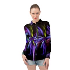 Fractal Floral Pattern Petals Long Sleeve Chiffon Shirt