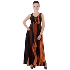 Smoke Flame Abstract Orange Red Empire Waist Velour Maxi Dress by Pakrebo