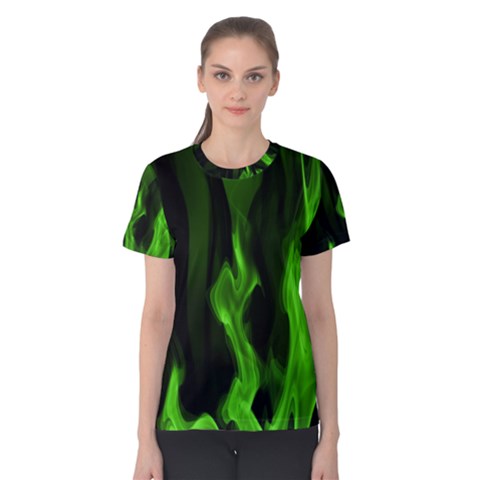 Smoke Flame Abstract Green Women s Cotton Tee by Pakrebo