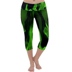 Smoke Flame Abstract Green Capri Yoga Leggings