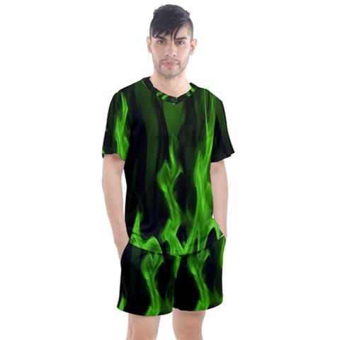 Smoke Flame Abstract Green Men s Mesh Tee And Shorts Set by Pakrebo