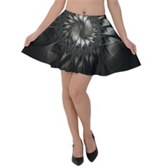 Fractal Abstract Pattern Silver Velvet Skater Skirt by Pakrebo