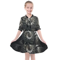 Fractal Abstract Pattern Silver Kids  All Frills Chiffon Dress by Pakrebo