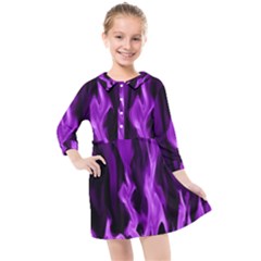 Smoke Flame Abstract Purple Kids  Quarter Sleeve Shirt Dress by Pakrebo
