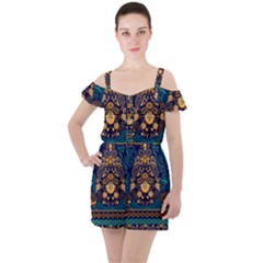 African Pattern Ruffle Cut Out Chiffon Playsuit by Sobalvarro