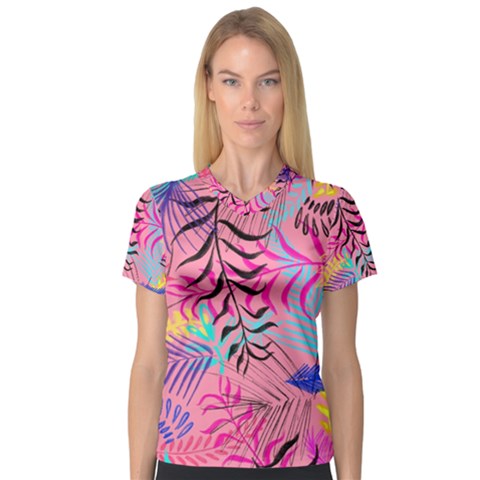 Leaves V-neck Sport Mesh Tee by Sobalvarro