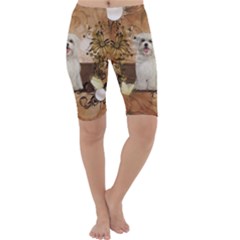 Cute Maltese Puppy With Flowers Cropped Leggings  by FantasyWorld7