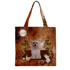 Cute Maltese Puppy With Flowers Zipper Grocery Tote Bag by FantasyWorld7