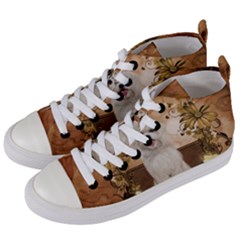 Cute Maltese Puppy With Flowers Women s Mid-top Canvas Sneakers