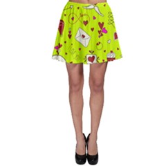 Valentin s Day Love Hearts Pattern Red Pink Green Skater Skirt