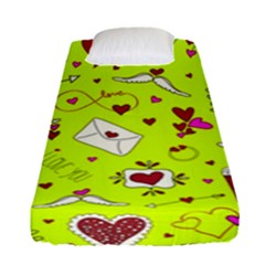 Valentin s Day Love Hearts Pattern Red Pink Green Fitted Sheet (single Size) by EDDArt