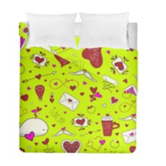 Valentin s Day Love Hearts Pattern Red Pink Green Duvet Cover Double Side (Full/ Double Size)