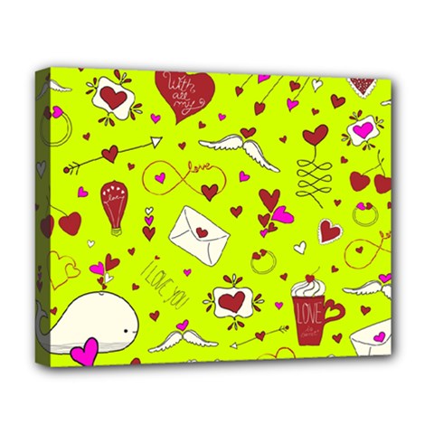 Valentin s Day Love Hearts Pattern Red Pink Green Deluxe Canvas 20  X 16  (stretched) by EDDArt