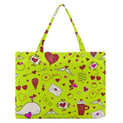 Valentin s Day Love Hearts Pattern Red Pink Green Zipper Medium Tote Bag by EDDArt