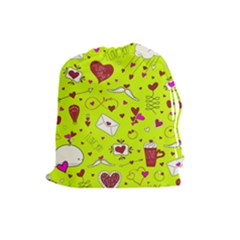 Valentin s Day Love Hearts Pattern Red Pink Green Drawstring Pouch (large) by EDDArt