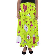 Valentin s Day Love Hearts Pattern Red Pink Green Flared Maxi Skirt by EDDArt
