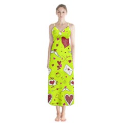 Valentin s Day Love Hearts Pattern Red Pink Green Button Up Chiffon Maxi Dress by EDDArt