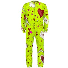 Valentin s Day Love Hearts Pattern Red Pink Green Onepiece Jumpsuit (men)  by EDDArt