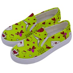 Valentin s Day Love Hearts Pattern Red Pink Green Kids  Canvas Slip Ons by EDDArt