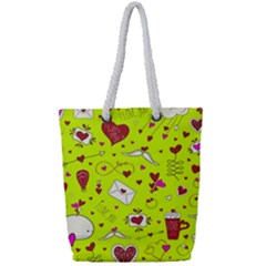 Valentin s Day Love Hearts Pattern Red Pink Green Full Print Rope Handle Tote (small) by EDDArt