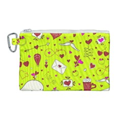 Valentin s Day Love Hearts Pattern Red Pink Green Canvas Cosmetic Bag (large) by EDDArt