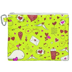 Valentin s Day Love Hearts Pattern Red Pink Green Canvas Cosmetic Bag (xxl) by EDDArt