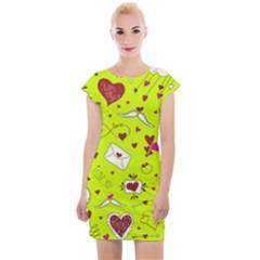 Valentin s Day Love Hearts Pattern Red Pink Green Cap Sleeve Bodycon Dress by EDDArt
