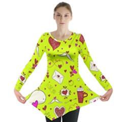 Valentin s Day Love Hearts Pattern Red Pink Green Long Sleeve Tunic  by EDDArt