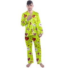 Valentin s Day Love Hearts Pattern Red Pink Green Men s Satin Pajamas Long Pants Set by EDDArt