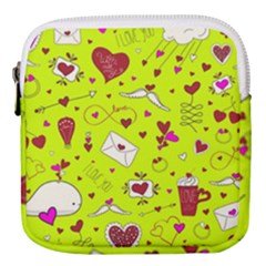 Valentin s Day Love Hearts Pattern Red Pink Green Mini Square Pouch by EDDArt
