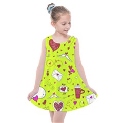 Valentin s Day Love Hearts Pattern Red Pink Green Kids  Summer Dress by EDDArt