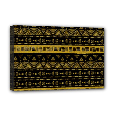 Native American Ornaments Watercolor Pattern Black Gold Deluxe Canvas 18  X 12  (stretched) by EDDArt