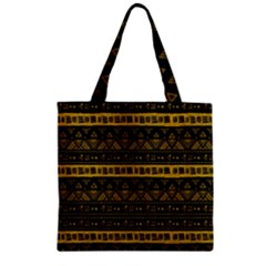 Native American Ornaments Watercolor Pattern Black Gold Zipper Grocery Tote Bag by EDDArt