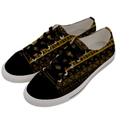Native American Ornaments Watercolor Pattern Black Gold Men s Low Top Canvas Sneakers by EDDArt