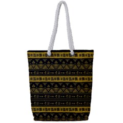 Native American Ornaments Watercolor Pattern Black Gold Full Print Rope Handle Tote (small) by EDDArt