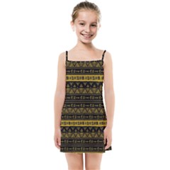 Native American Ornaments Watercolor Pattern Black Gold Kids  Summer Sun Dress by EDDArt