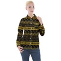 Native American Ornaments Watercolor Pattern Black Gold Women s Long Sleeve Pocket Shirt View1