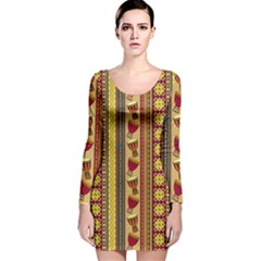 Traditional Africa Border Wallpaper Pattern Colored 4 Long Sleeve Velvet Bodycon Dress by EDDArt