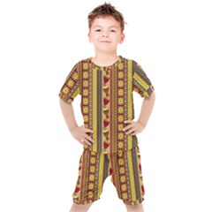 Traditional Africa Border Wallpaper Pattern Colored 4 Kids  Tee And Shorts Set by EDDArt