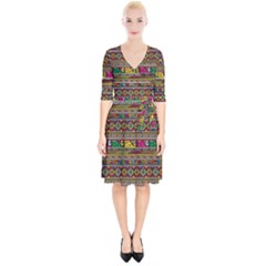 Traditional Africa Border Wallpaper Pattern Colored Wrap Up Cocktail Dress by EDDArt