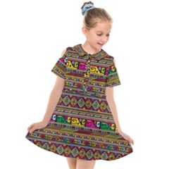 Traditional Africa Border Wallpaper Pattern Colored Kids  Short Sleeve Shirt Dress by EDDArt