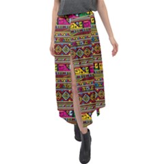 Traditional Africa Border Wallpaper Pattern Colored Velour Split Maxi Skirt by EDDArt