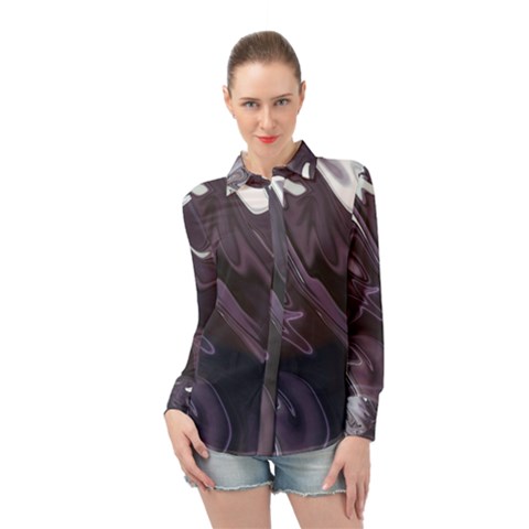 Purple Marble Digital Abstract Long Sleeve Chiffon Shirt by Pakrebo