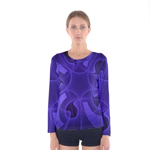 Fractal Blue Star Abstract Women s Long Sleeve Tee by Pakrebo