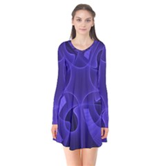 Fractal Blue Star Abstract Long Sleeve V-neck Flare Dress by Pakrebo