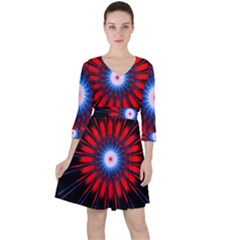 Red White Blue Burst Fractal Ruffle Dress by Pakrebo